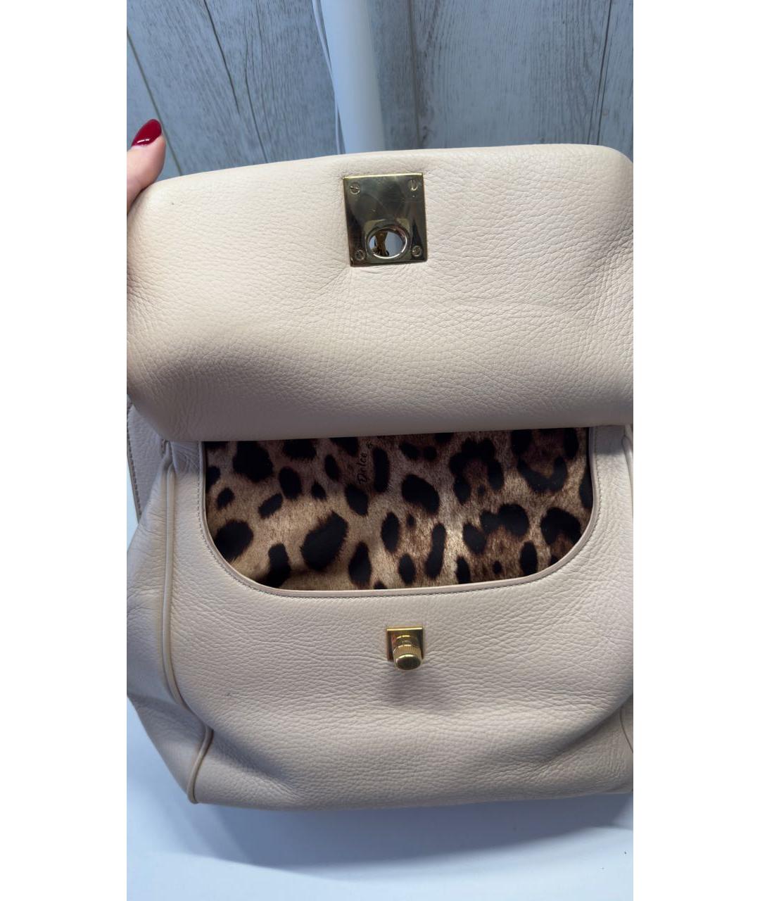 DOLCE&GABBANA Бежевая кожаная сумка с короткими ручками, фото 5