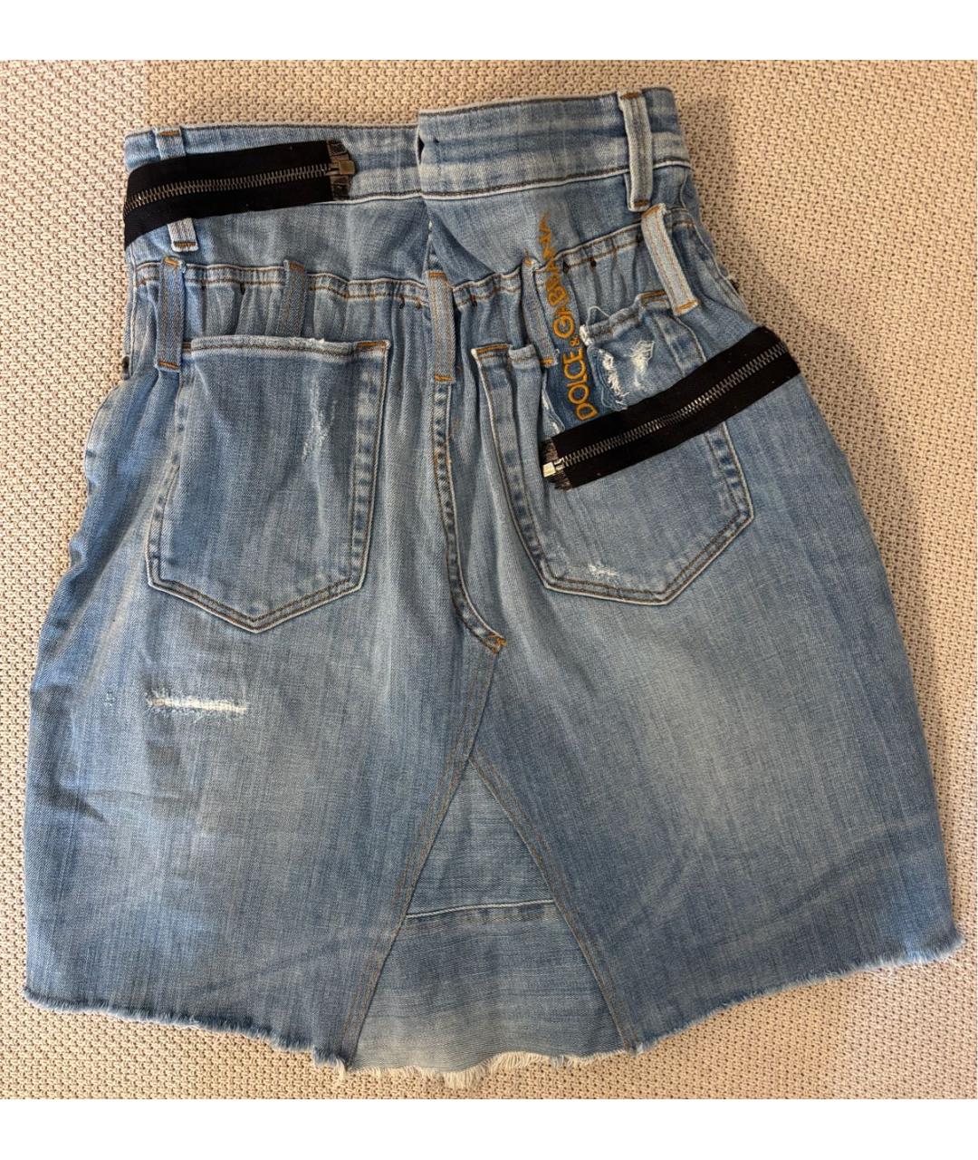 DOLCE&GABBANA Голубая деним юбка мини, фото 4