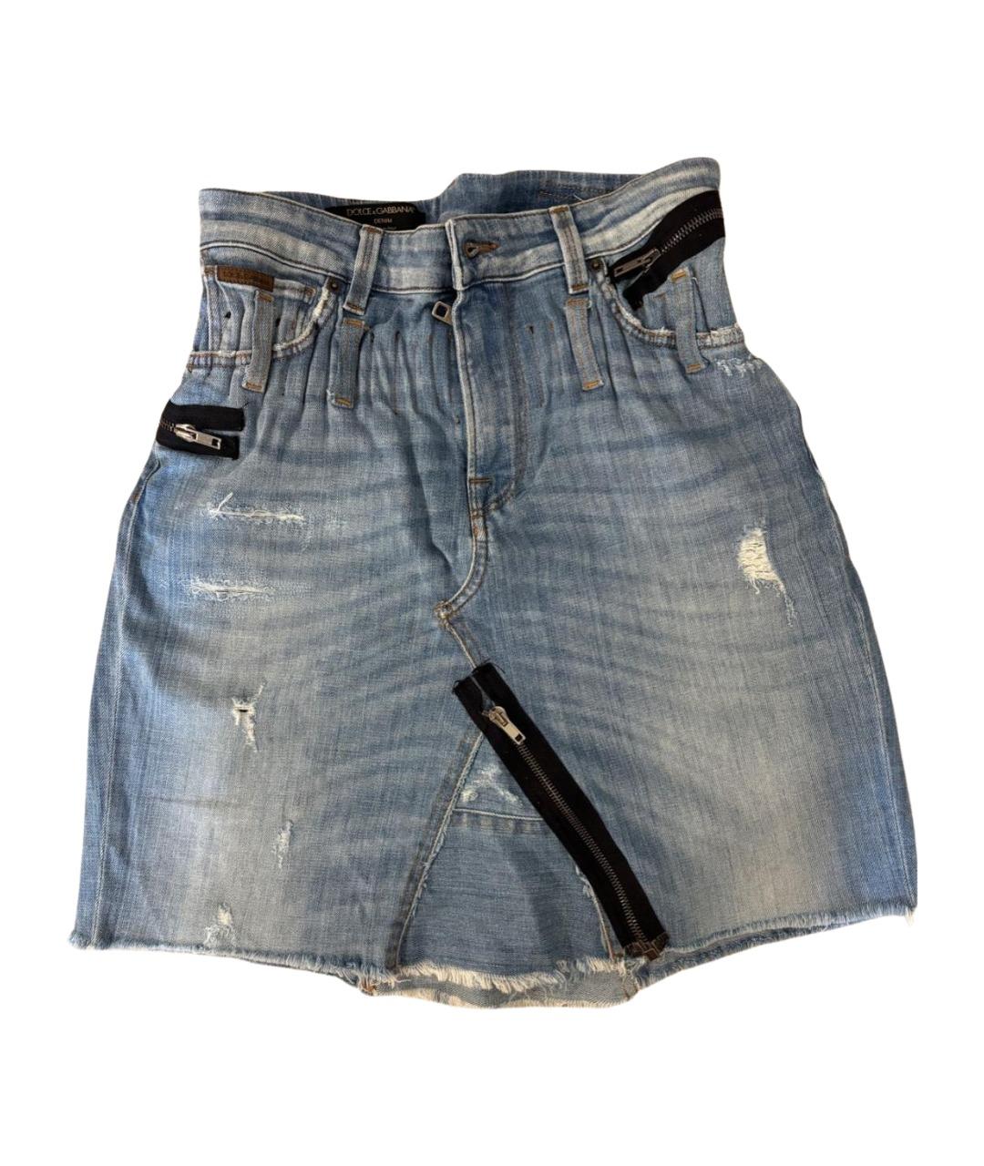 DOLCE&GABBANA Голубая деним юбка мини, фото 1