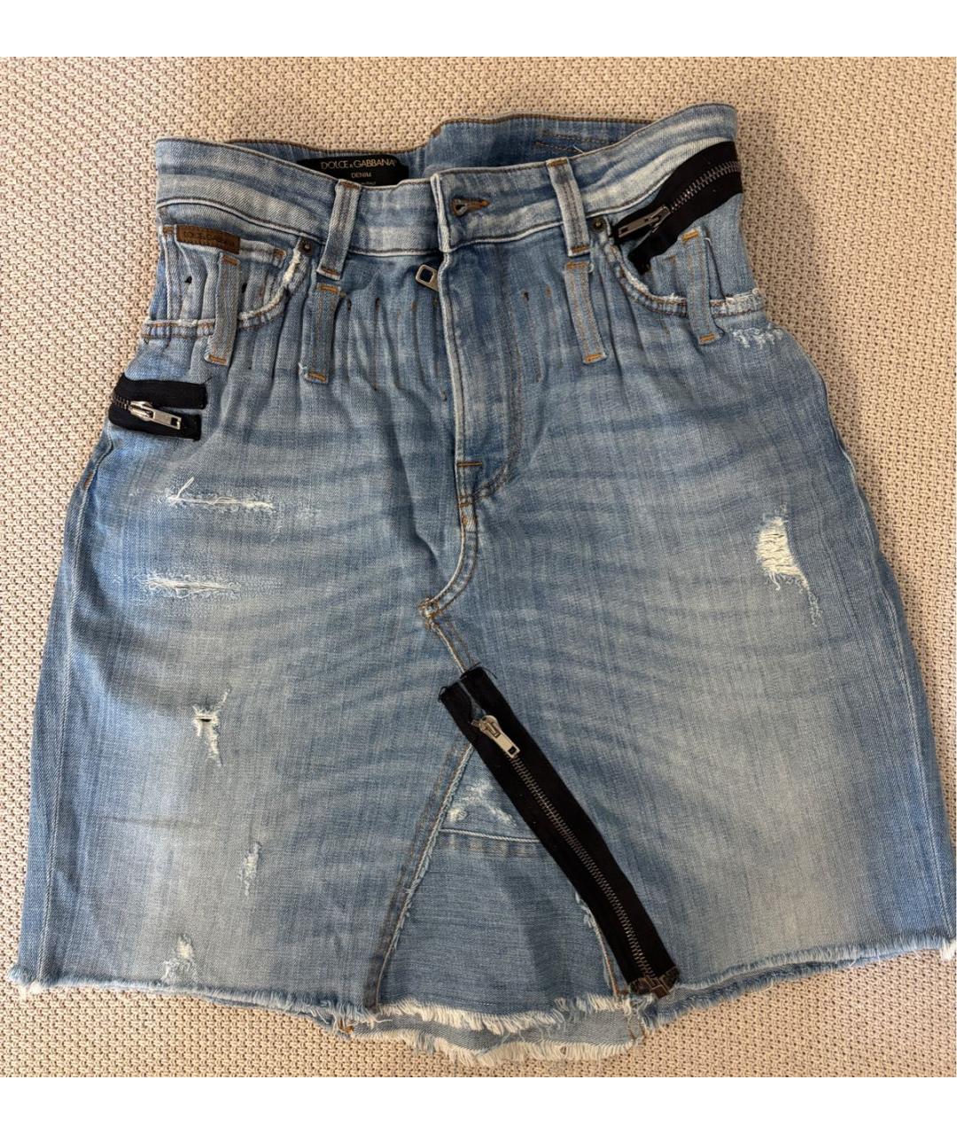 DOLCE&GABBANA Голубая деним юбка мини, фото 8