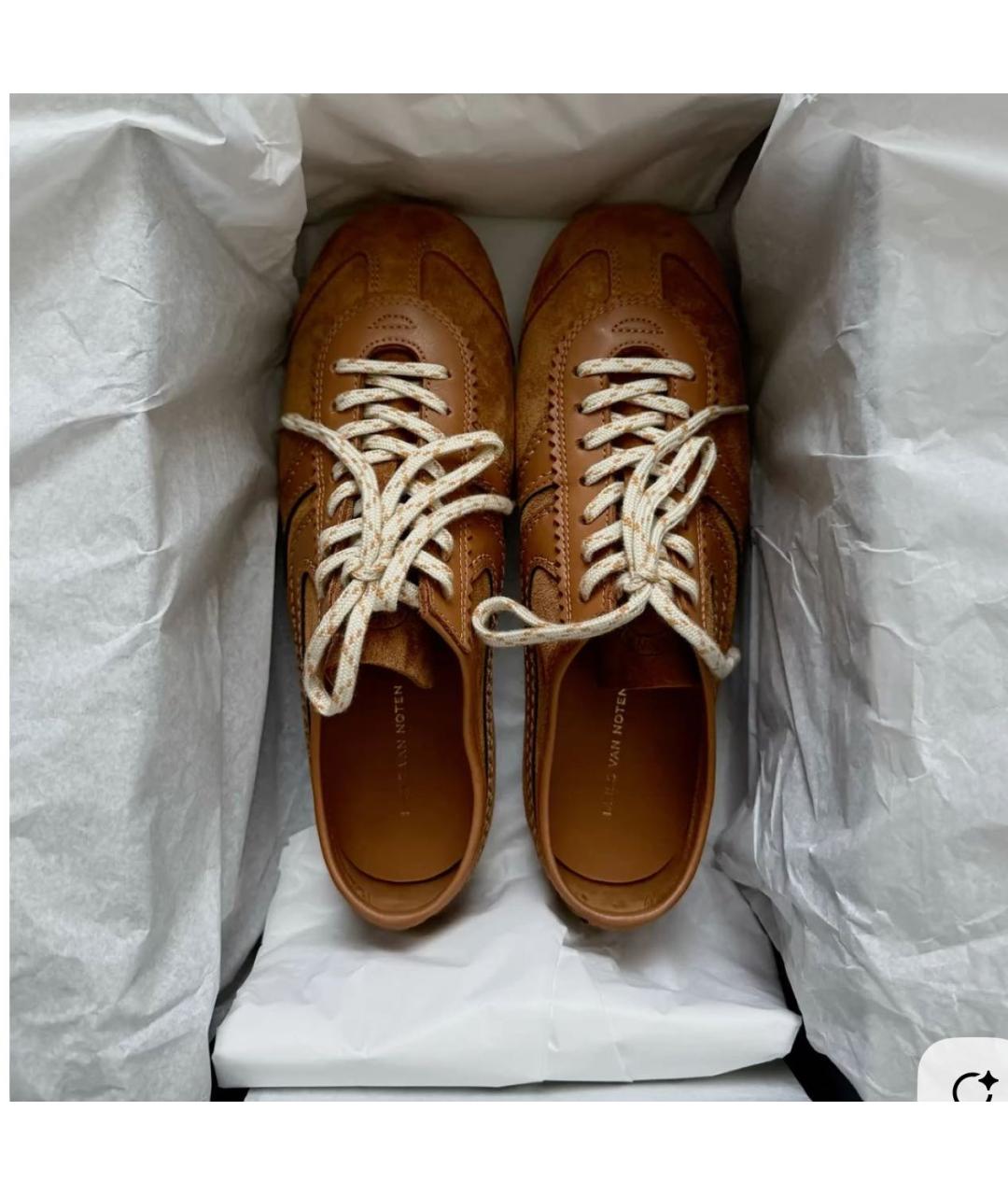 DRIES VAN NOTEN Коричневые кожаные кеды, фото 3