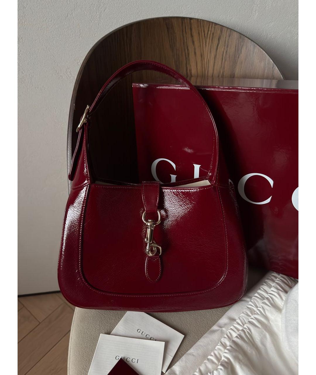 GUCCI Бордовая кожаная сумка с короткими ручками, фото 3