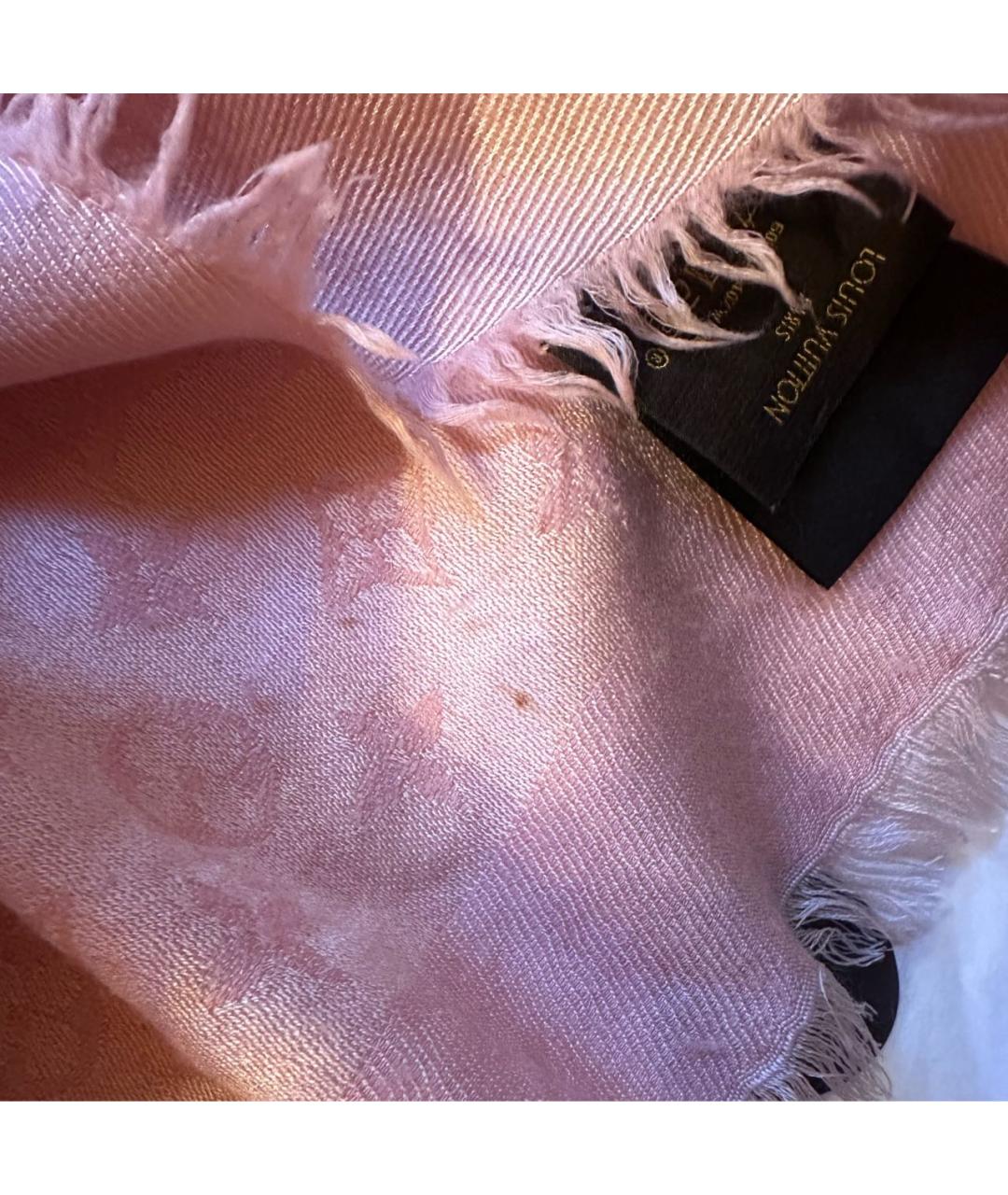 LOUIS VUITTON Розовый шерстяной платок, фото 3