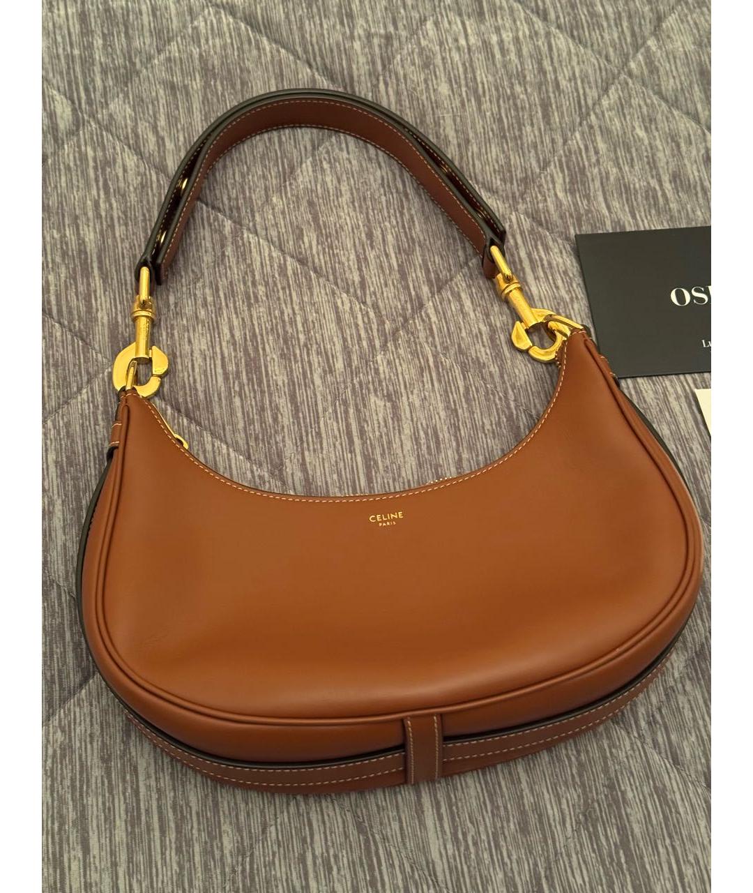 CELINE Коричневая кожаная сумка с короткими ручками, фото 5