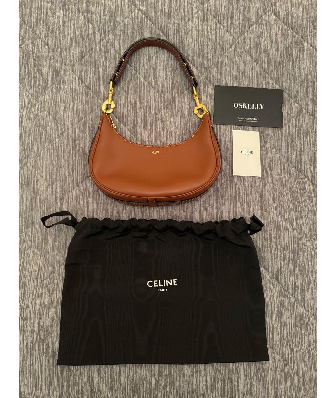 CELINE Коричневая кожаная сумка с короткими ручками, фото 2