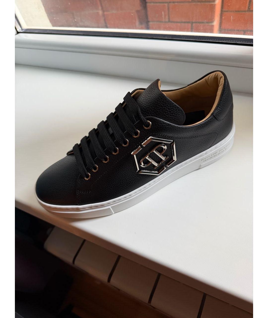 PHILIPP PLEIN Черные кожаные низкие кроссовки / кеды, фото 4