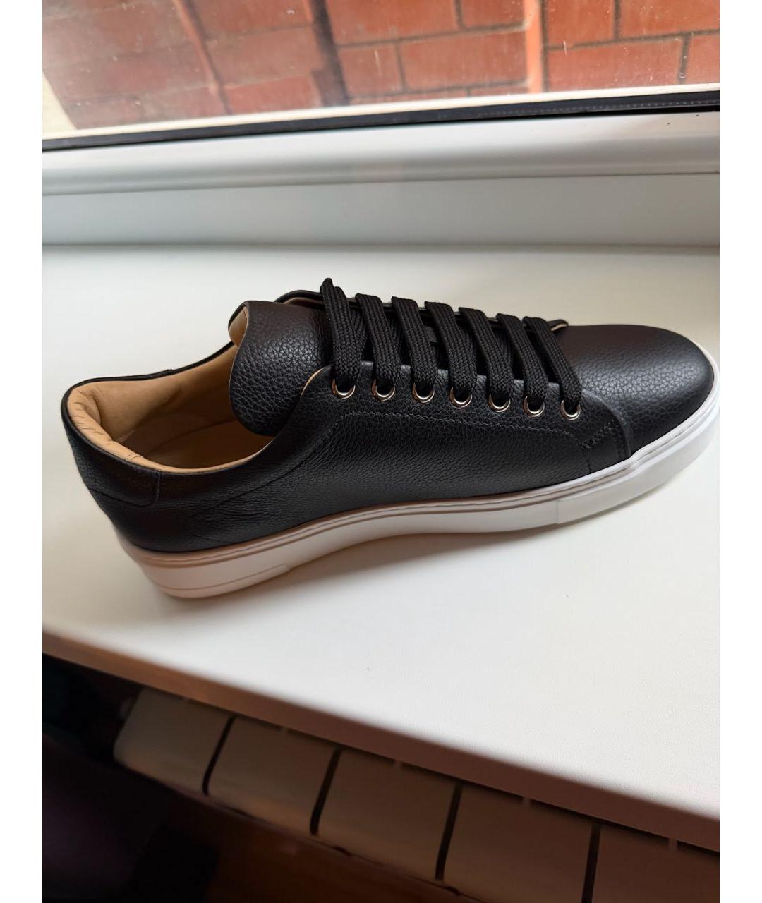 PHILIPP PLEIN Черные кожаные низкие кроссовки / кеды, фото 6