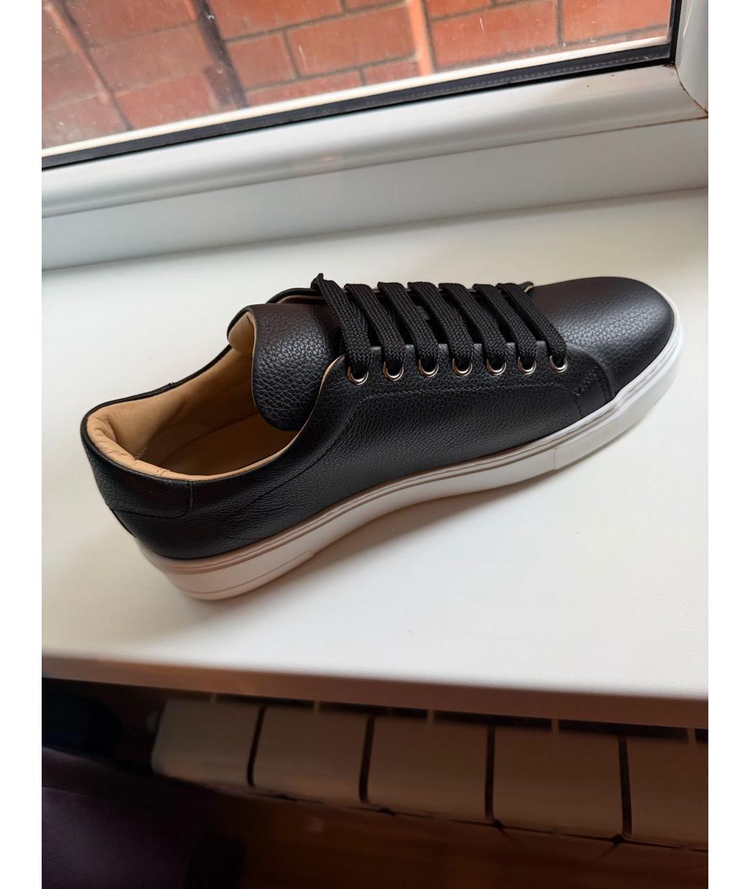 PHILIPP PLEIN Черные кожаные низкие кроссовки / кеды, фото 5
