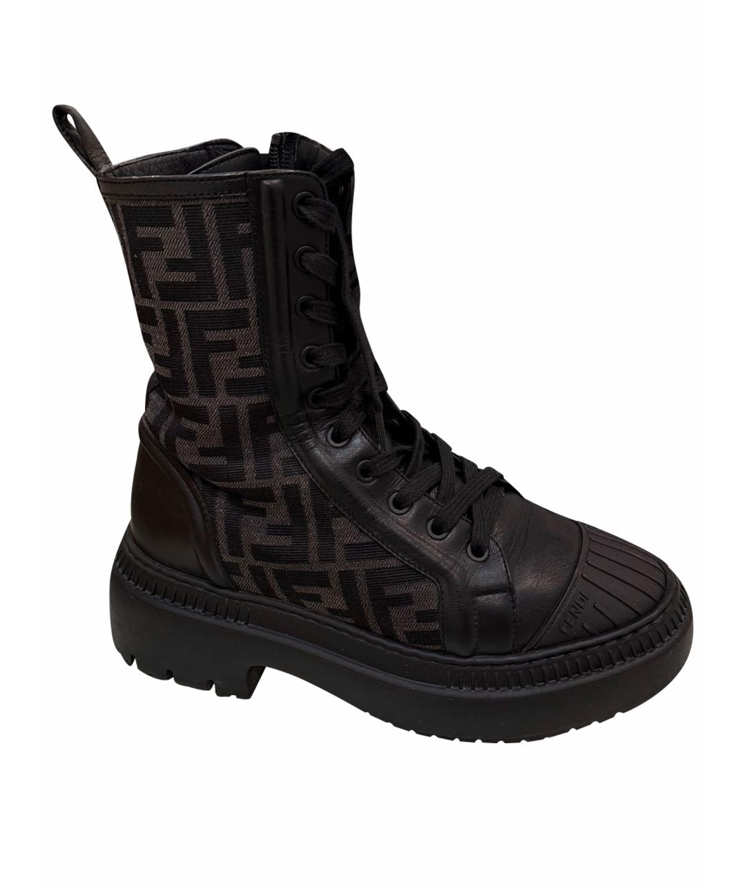 FENDI Черные кожаные ботинки, фото 1