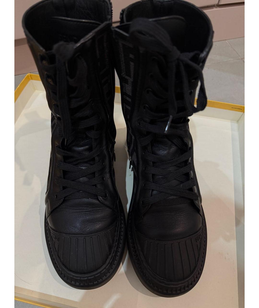 FENDI Черные кожаные ботинки, фото 2