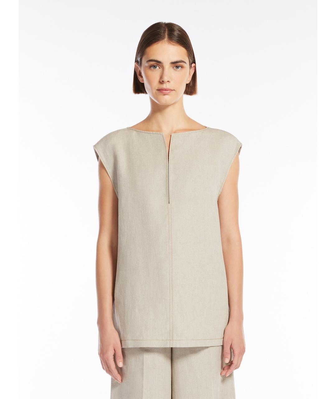 MAX MARA Бежевая льняная блузы, фото 3
