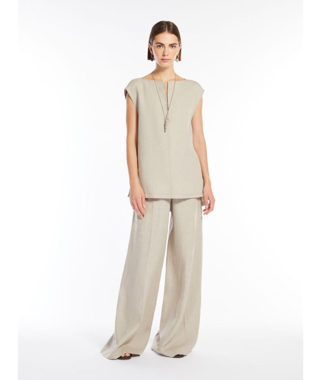 MAX MARA Бежевая льняная блузы, фото 2