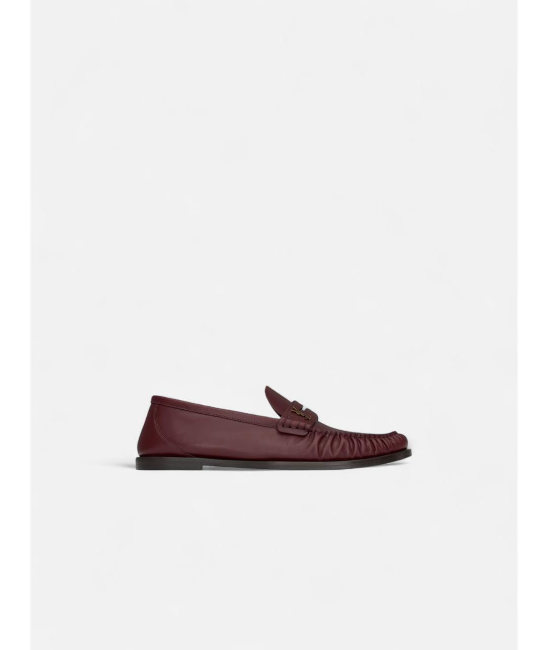 SAINT LAURENT Бордовые кожаные мокасины, фото 4
