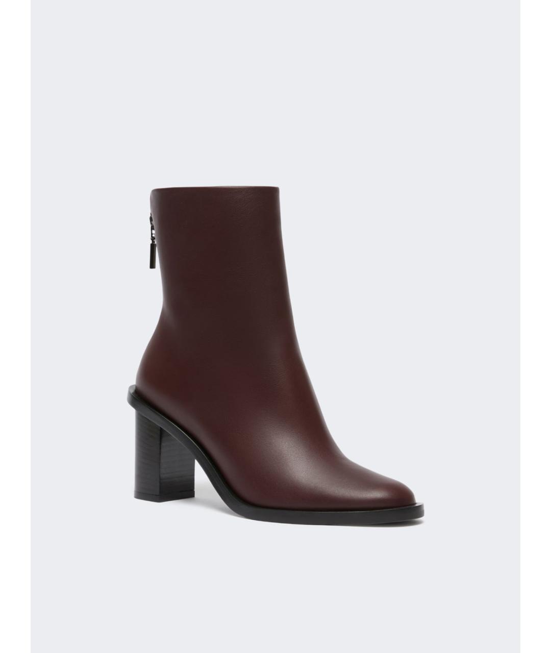 MAX MARA Бордовые кожаные ботильоны, фото 2