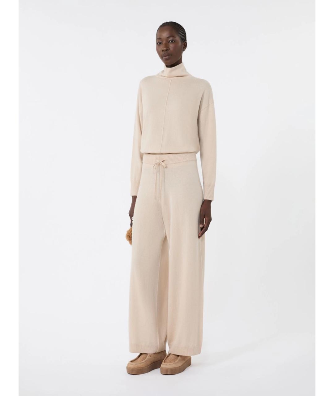 WEEKEND MAX MARA Бежевые шерстяные прямые брюки, фото 2