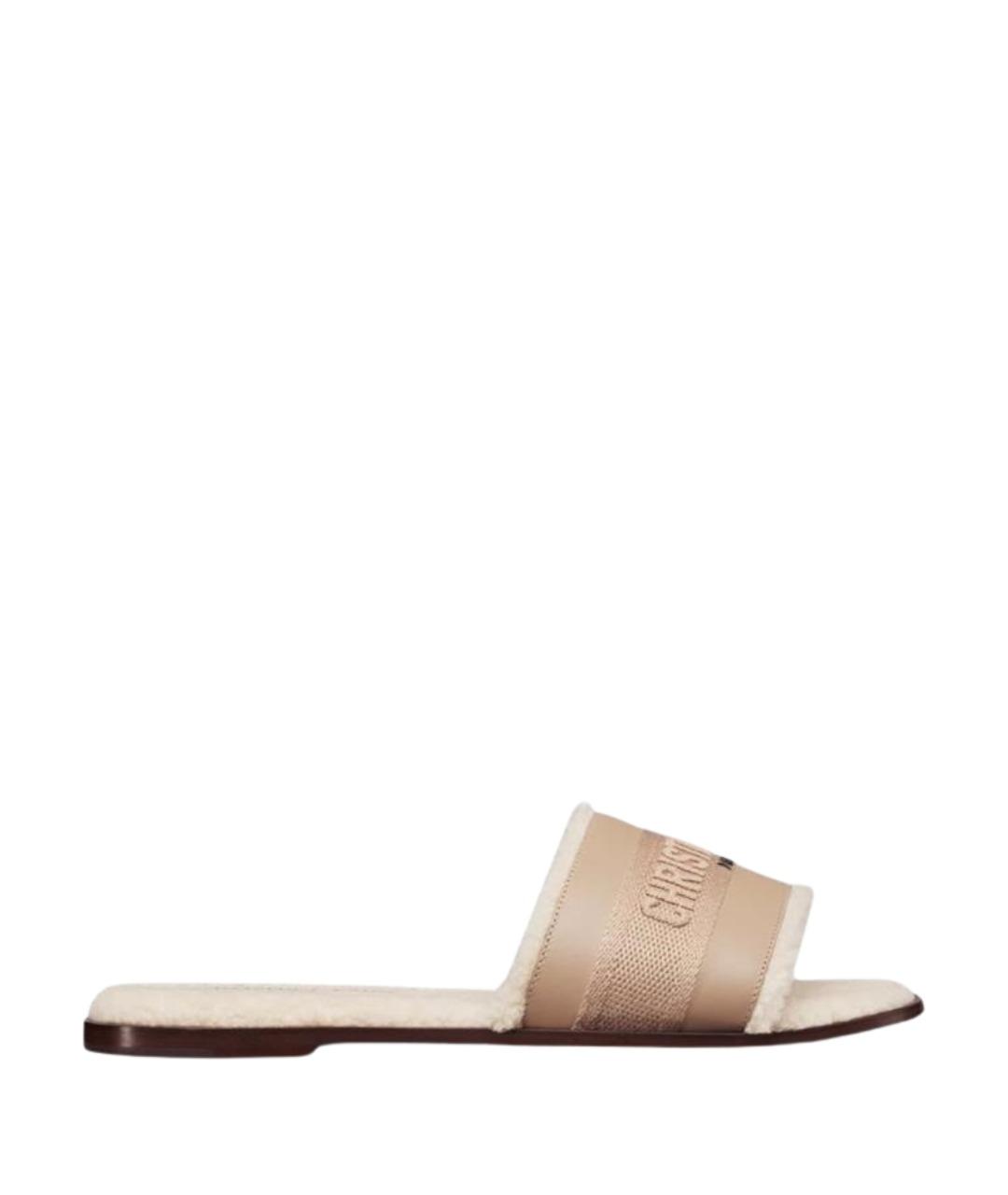 CHRISTIAN DIOR Бежевые текстильные шлепанцы, фото 1