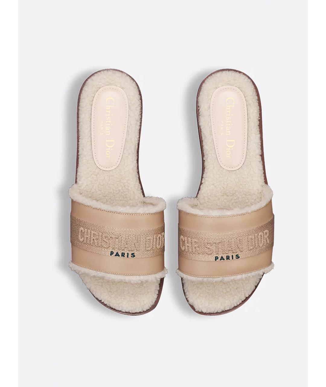 CHRISTIAN DIOR Бежевые текстильные шлепанцы, фото 3
