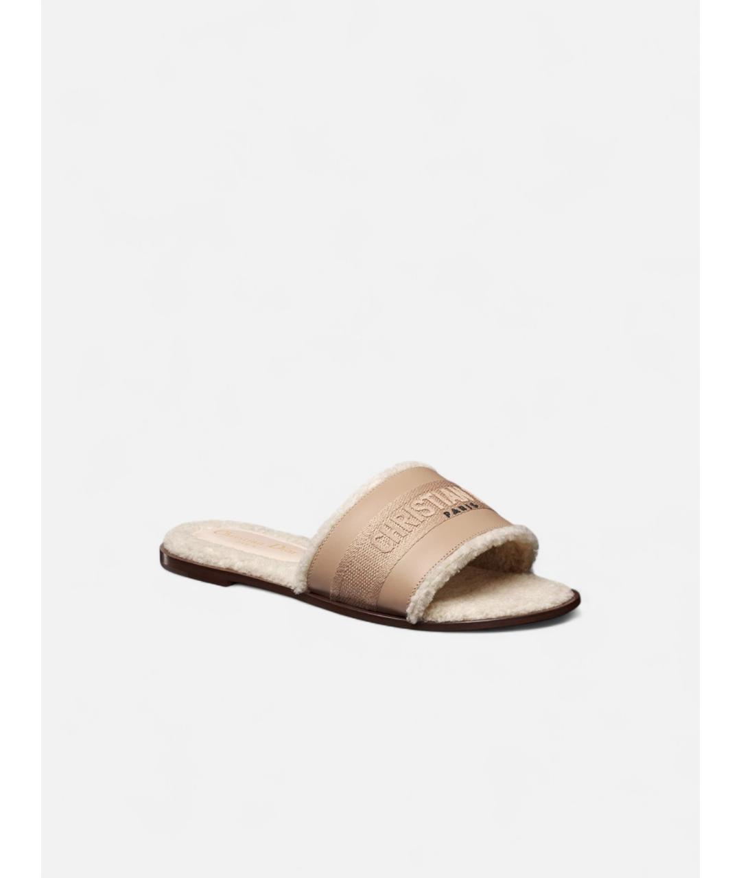 CHRISTIAN DIOR Бежевые текстильные шлепанцы, фото 2