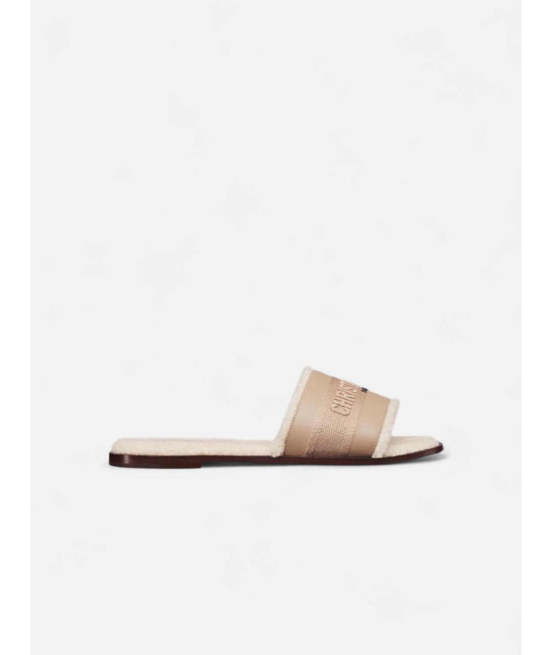 CHRISTIAN DIOR Бежевые текстильные шлепанцы, фото 4