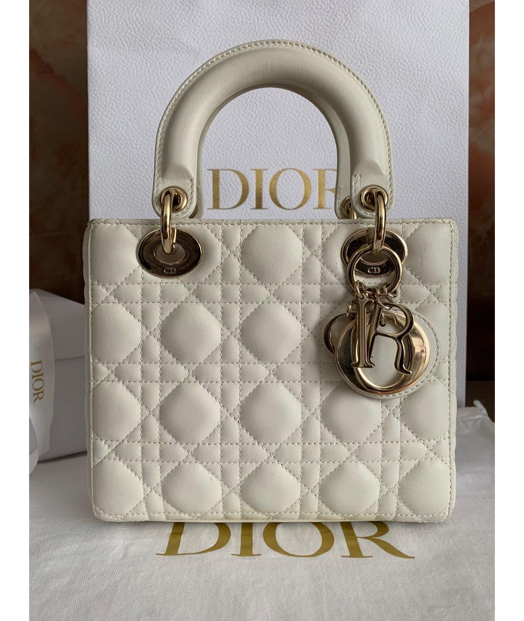 CHRISTIAN DIOR Белая кожаная сумка с короткими ручками, фото 9