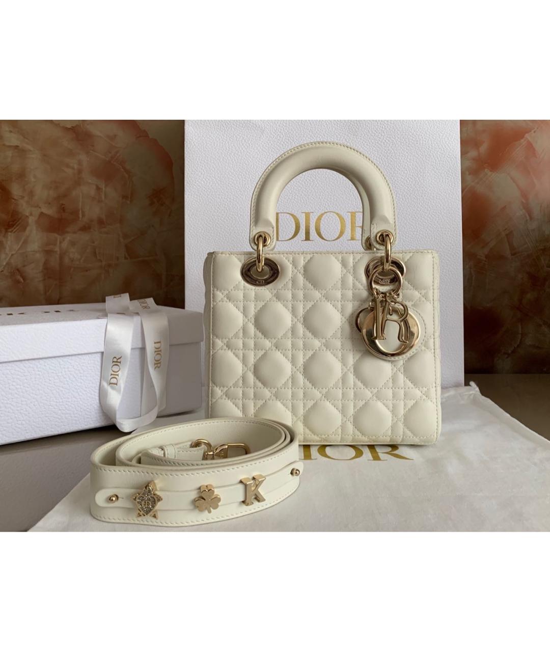 CHRISTIAN DIOR Белая кожаная сумка с короткими ручками, фото 3