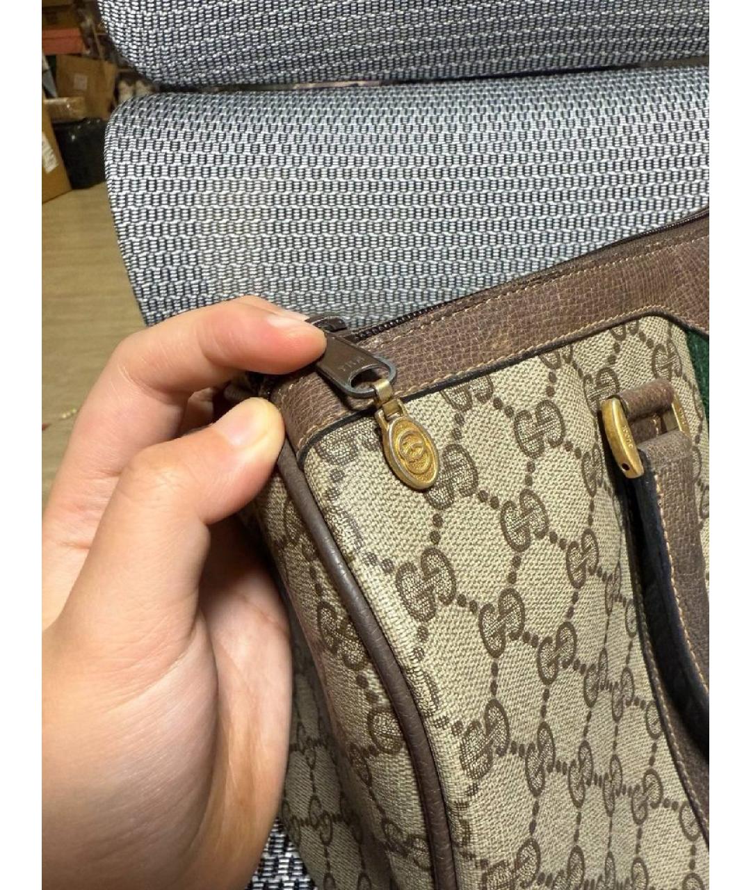 GUCCI Бежевая кожаная сумка с короткими ручками, фото 5