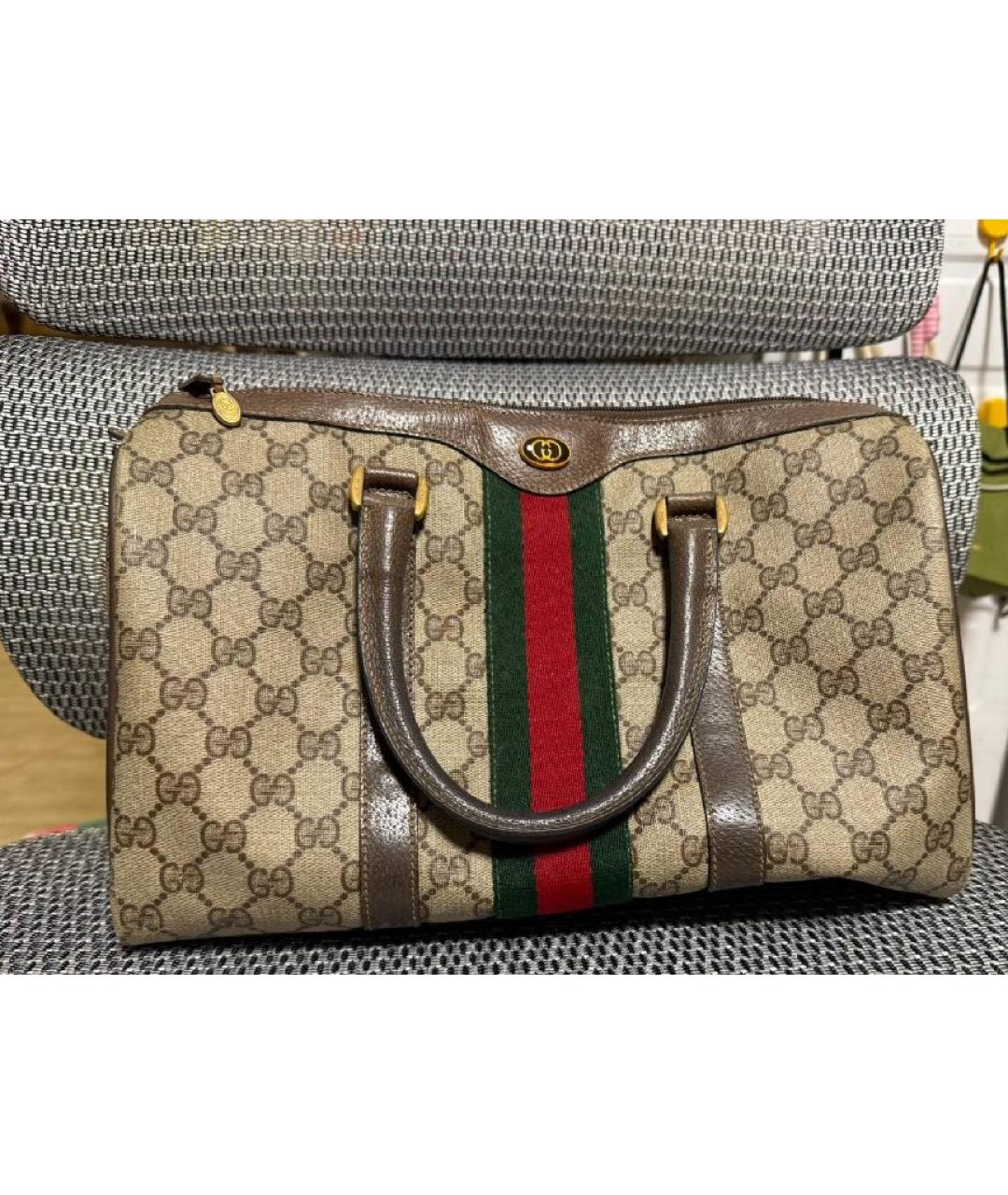 GUCCI Бежевая кожаная сумка с короткими ручками, фото 7