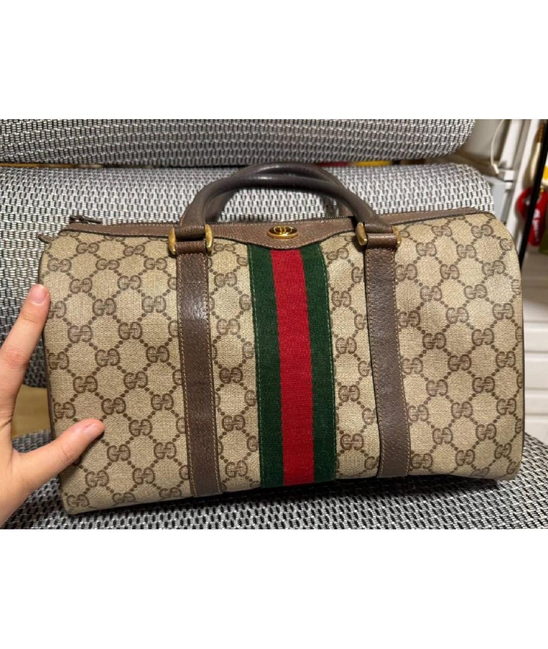 GUCCI Бежевая кожаная сумка с короткими ручками, фото 2