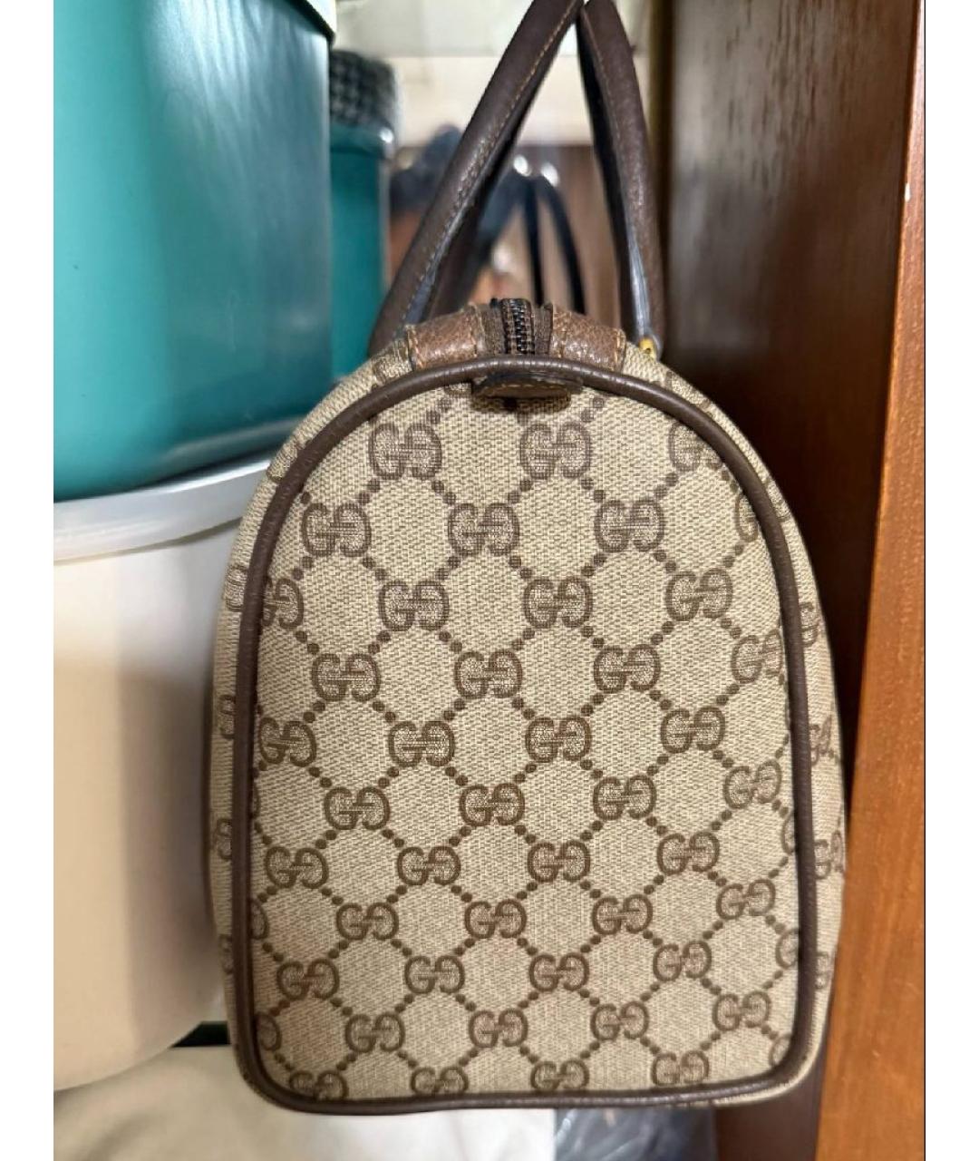 GUCCI Бежевая кожаная сумка с короткими ручками, фото 3