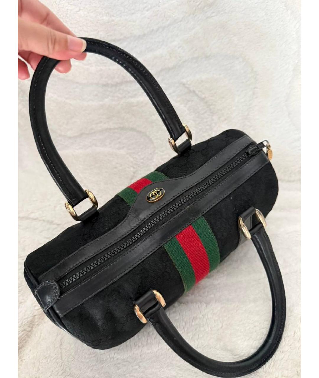 GUCCI Черная тканевая сумка с короткими ручками, фото 7