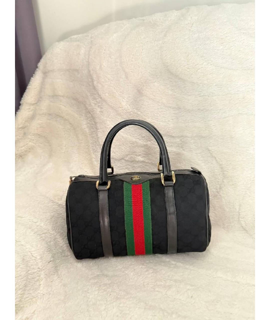 GUCCI Черная тканевая сумка с короткими ручками, фото 10