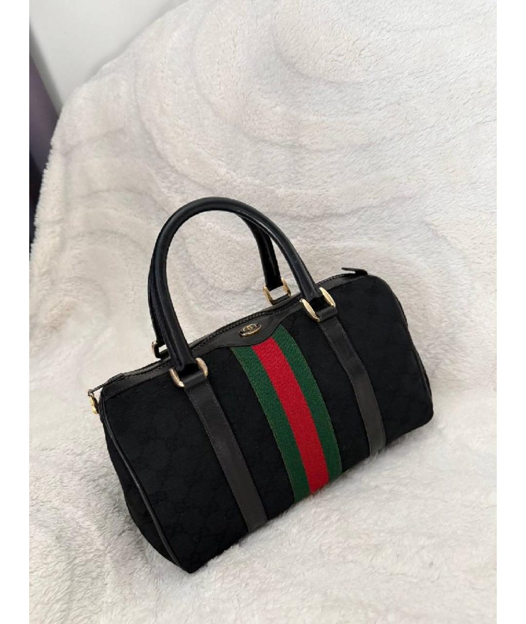 GUCCI Черная тканевая сумка с короткими ручками, фото 2
