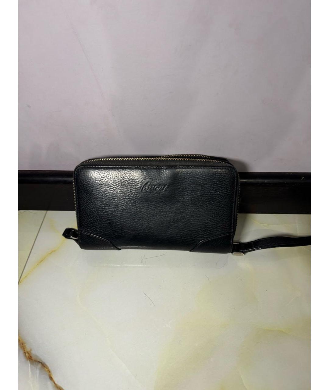 BRIONI Черная кожаная барсетка, фото 5
