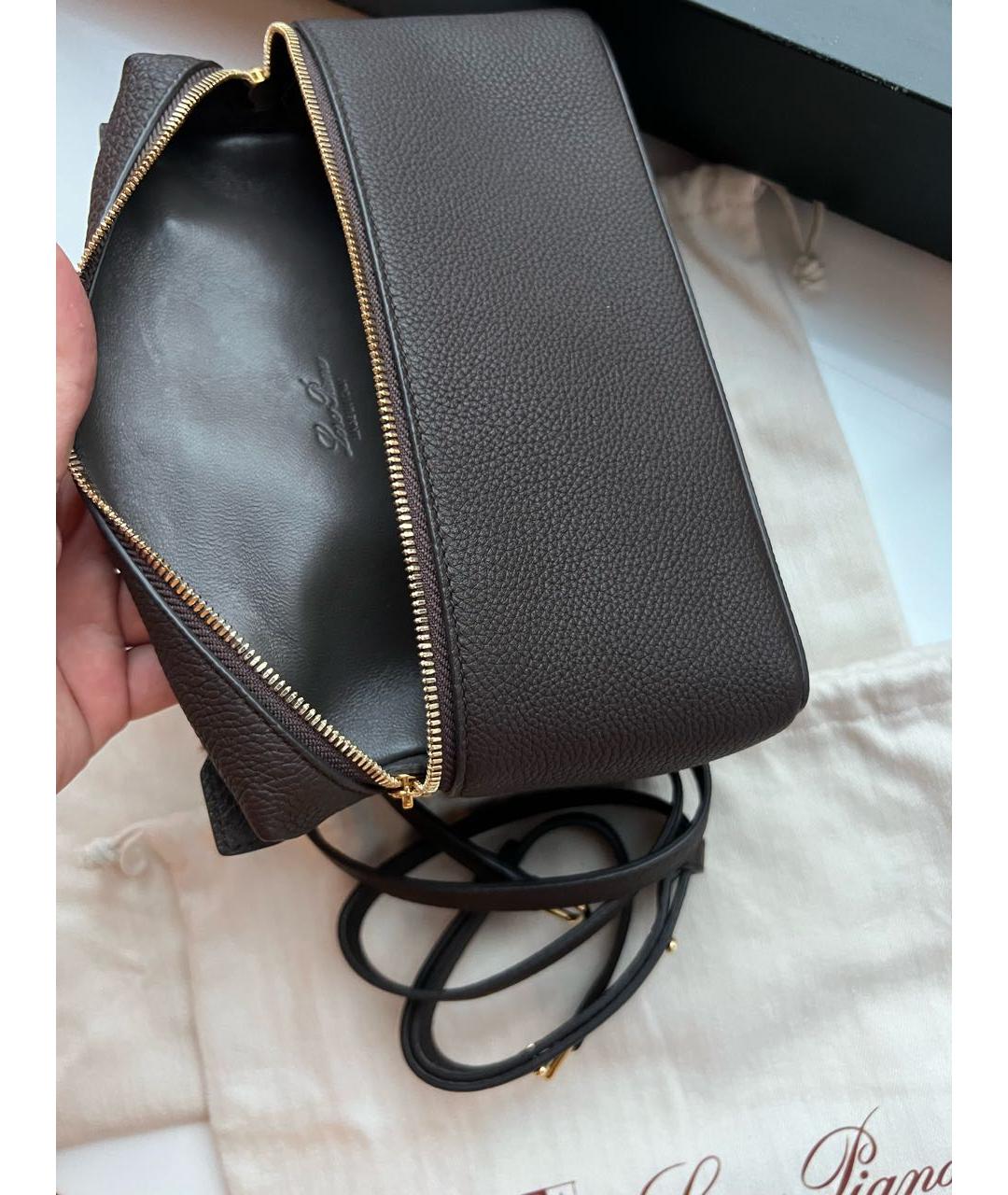 LORO PIANA Коричневая кожаная сумка через плечо, фото 4