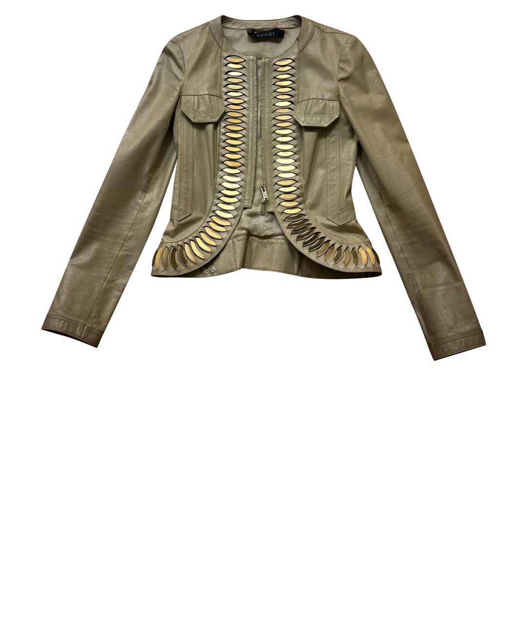 GUCCI Бежевая кожаная куртка, фото 1