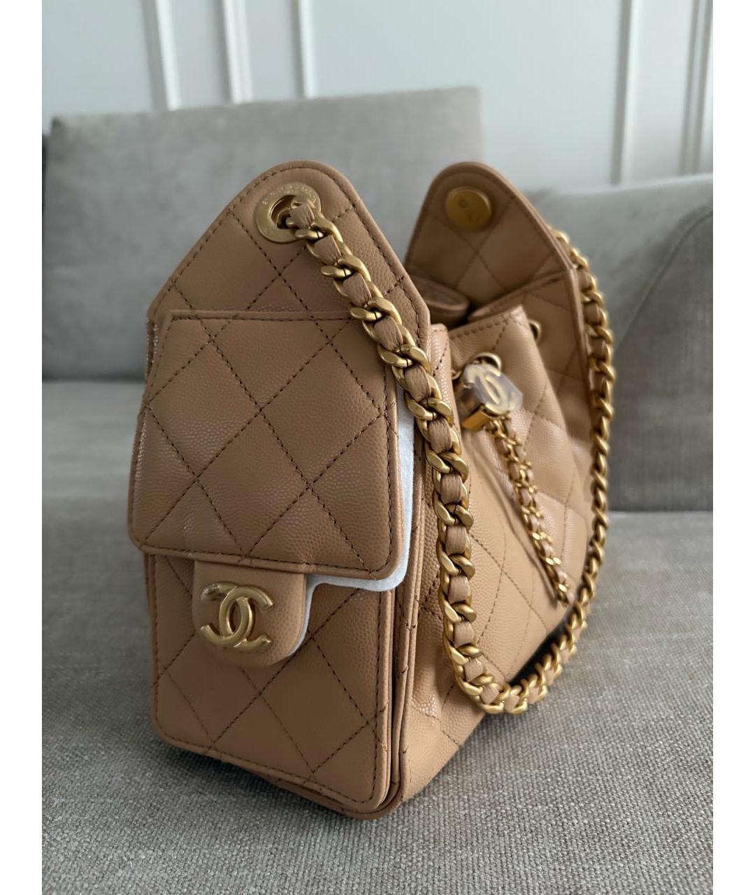 CHANEL Бежевая кожаная сумка через плечо, фото 2