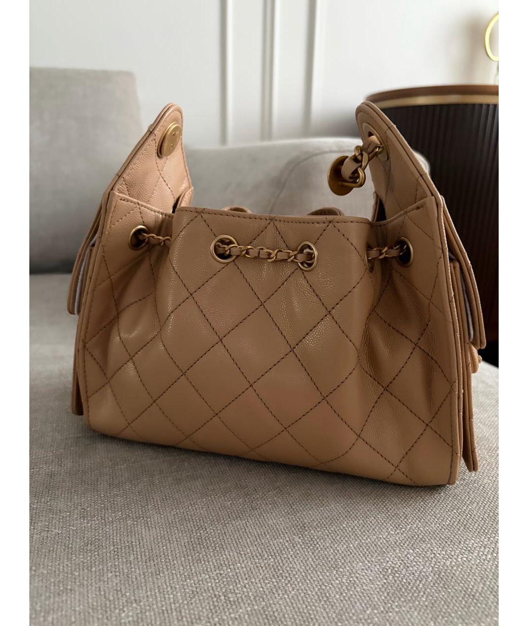 CHANEL Бежевая кожаная сумка через плечо, фото 3