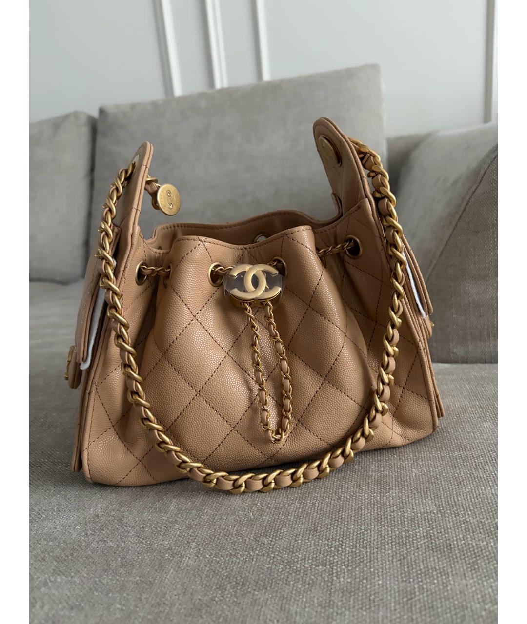 CHANEL Бежевая кожаная сумка через плечо, фото 4