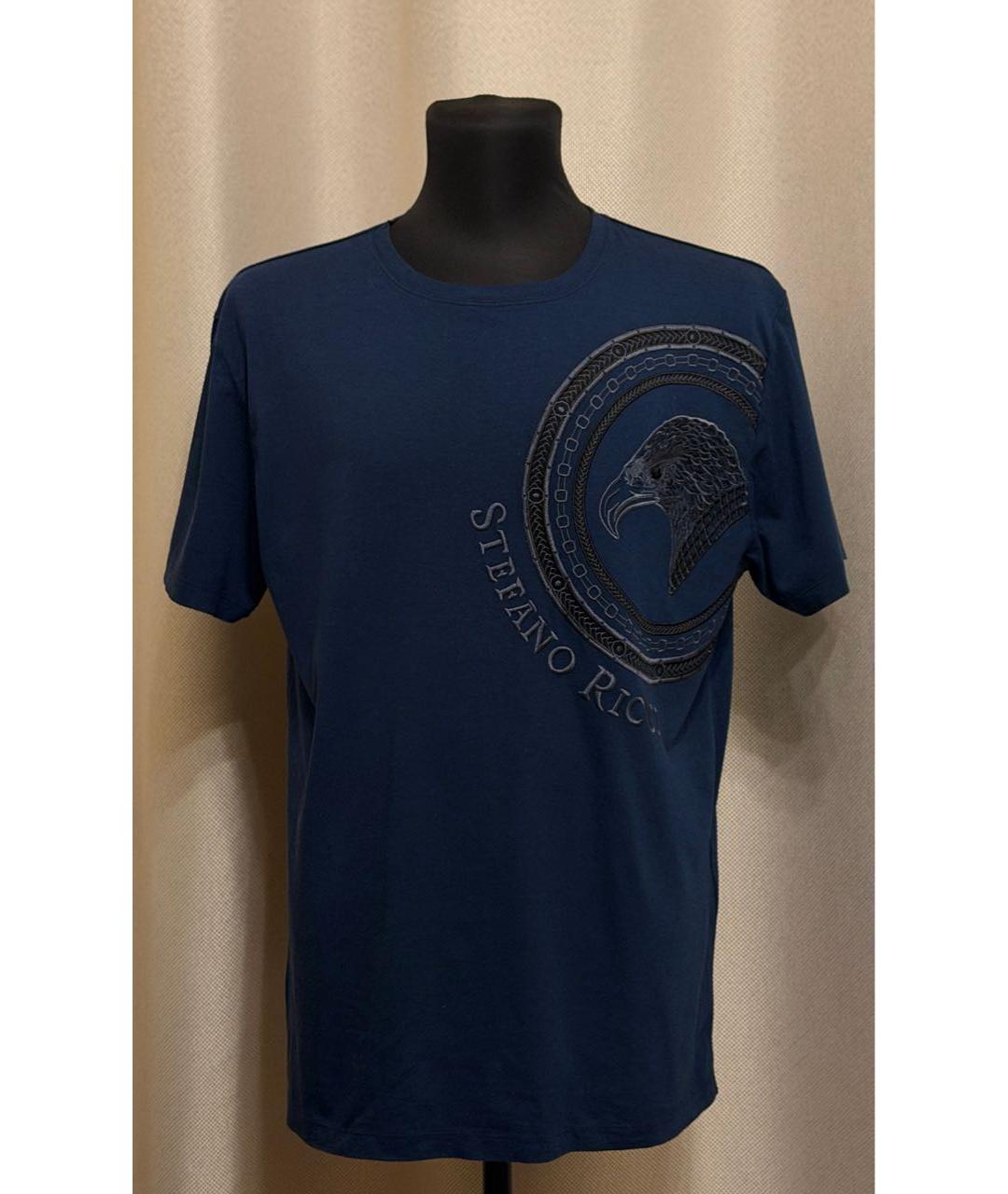 STEFANO RICCI Темно-синяя хлопковая футболка, фото 2
