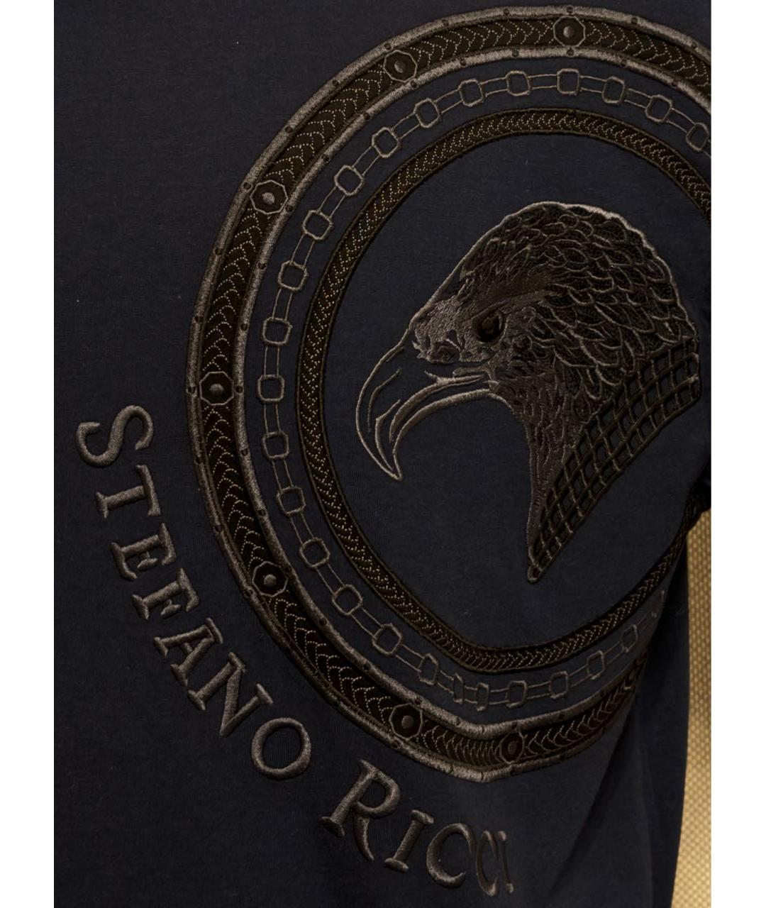 STEFANO RICCI Темно-синяя хлопковая футболка, фото 4