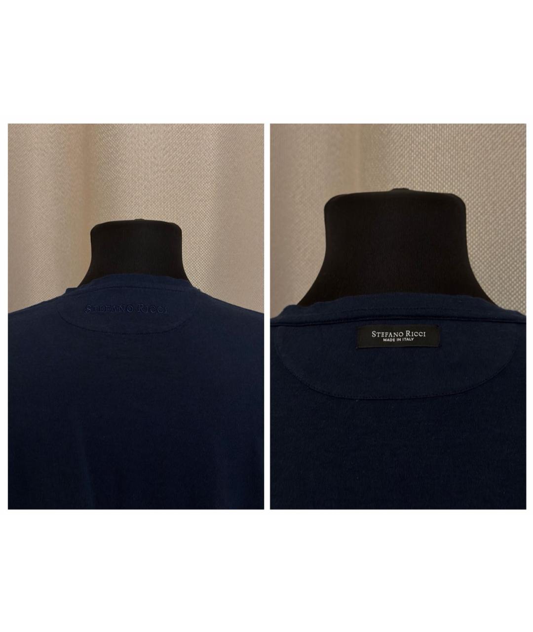 STEFANO RICCI Темно-синяя хлопковая футболка, фото 5