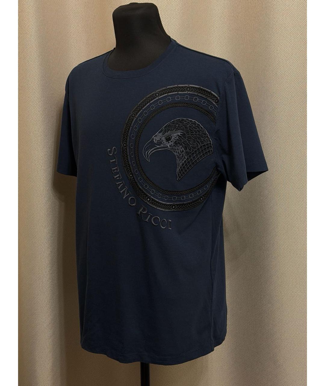 STEFANO RICCI Темно-синяя хлопковая футболка, фото 3