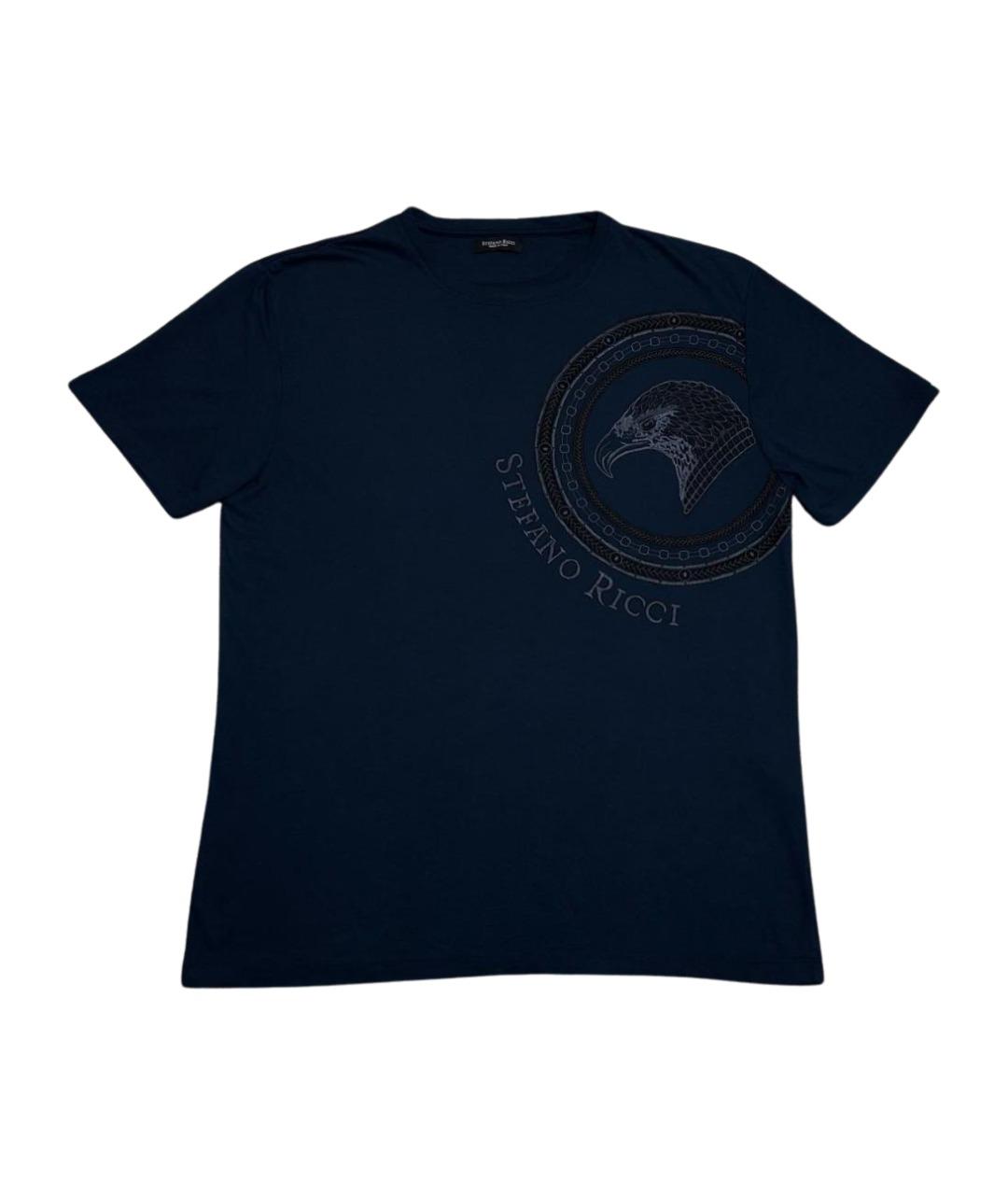 STEFANO RICCI Темно-синяя хлопковая футболка, фото 1