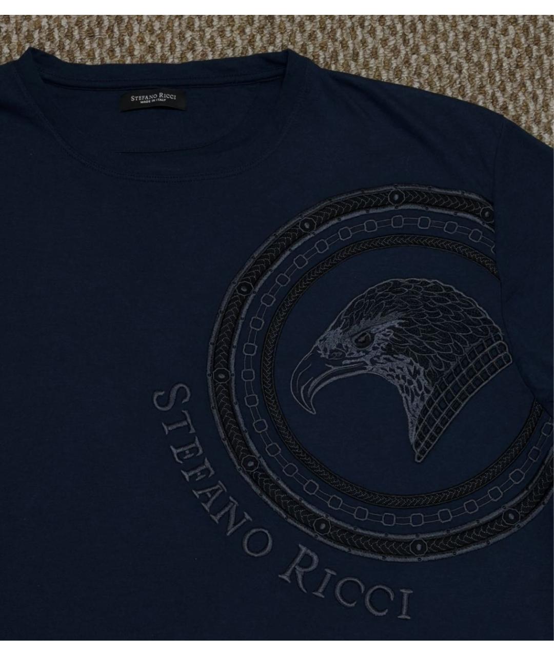 STEFANO RICCI Темно-синяя хлопковая футболка, фото 6