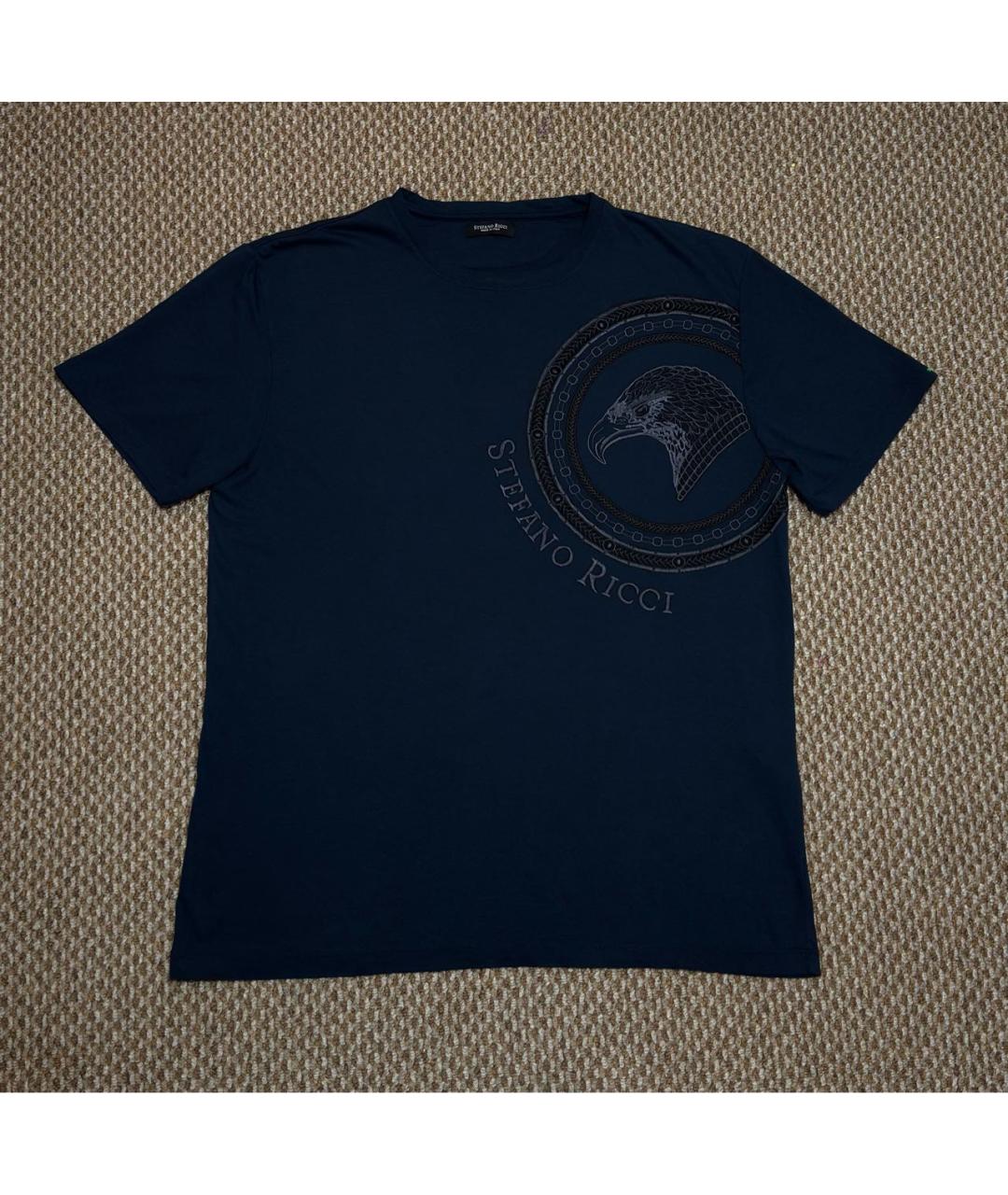 STEFANO RICCI Темно-синяя хлопковая футболка, фото 9