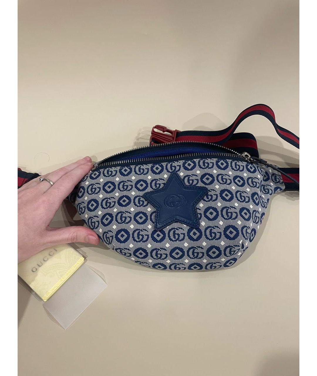 GUCCI Синяя тканевая поясная сумка, фото 8