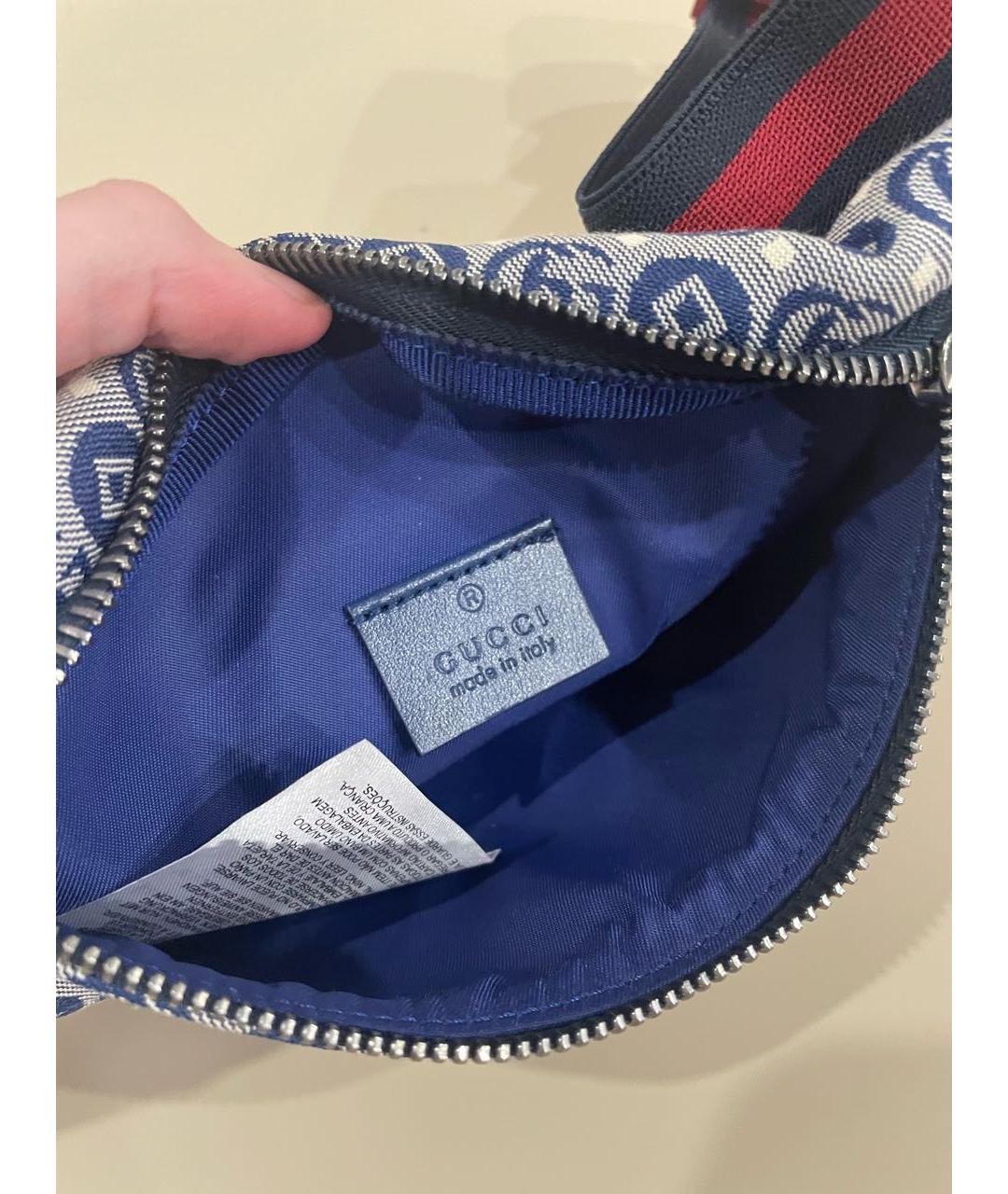 GUCCI Синяя тканевая поясная сумка, фото 5