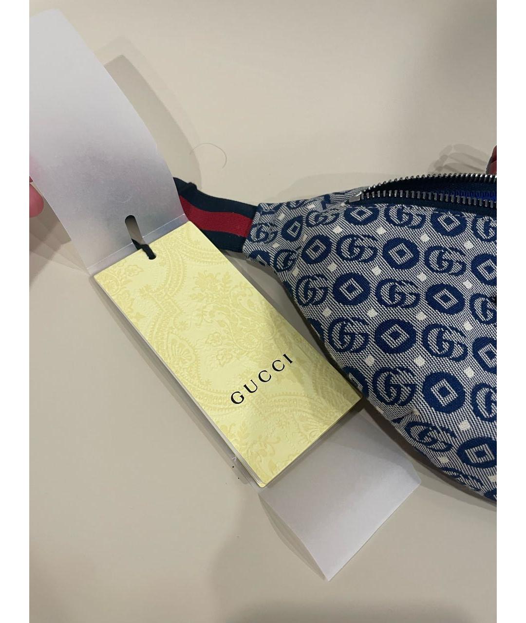 GUCCI Синяя тканевая поясная сумка, фото 7