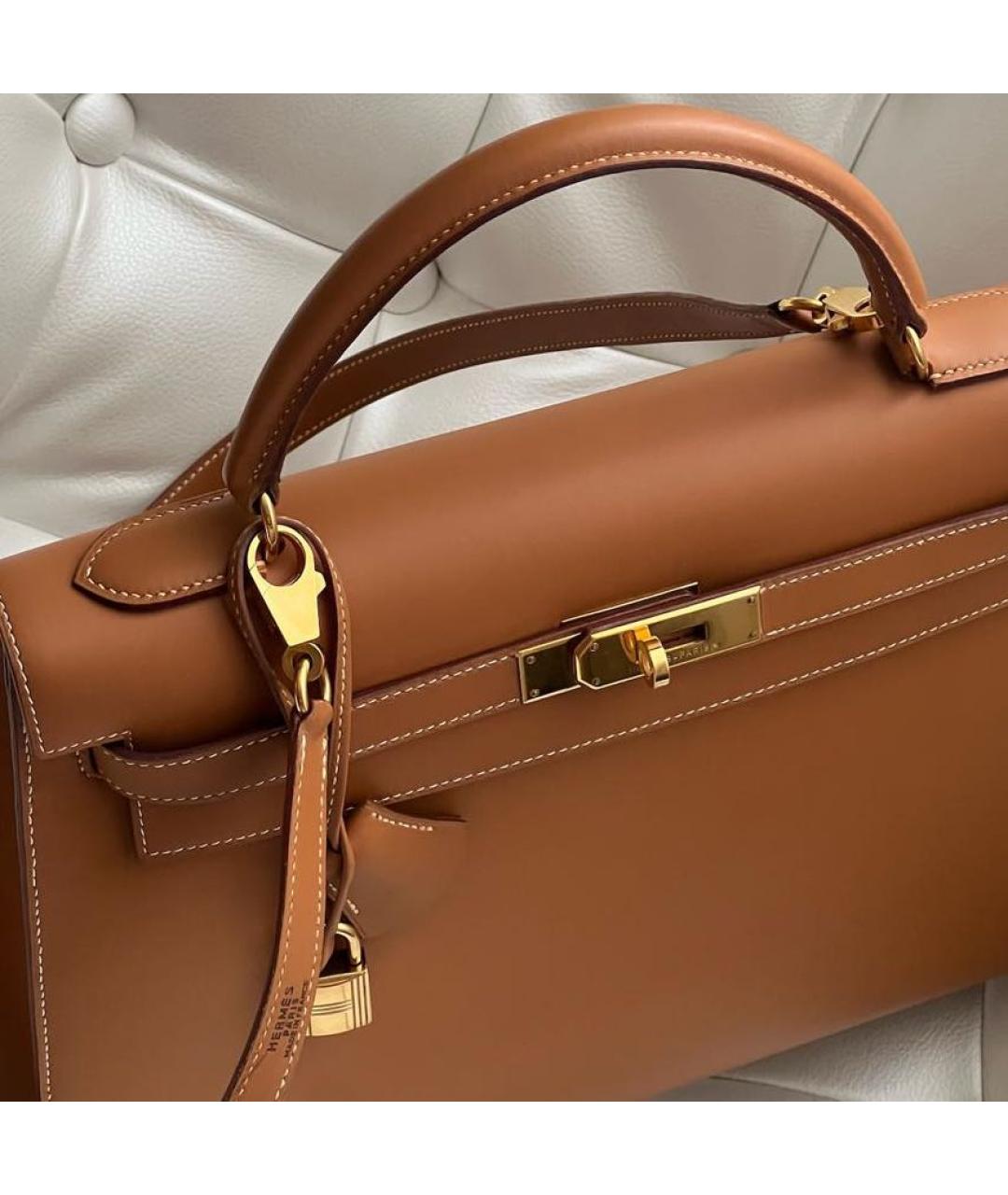 HERMES Коричневая кожаная сумка с короткими ручками, фото 4
