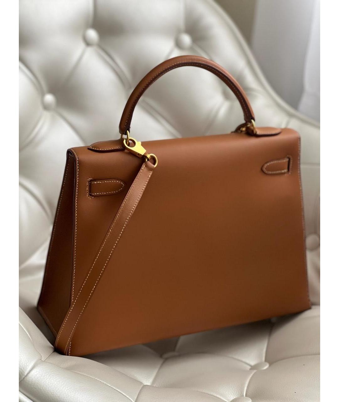 HERMES Коричневая кожаная сумка с короткими ручками, фото 3